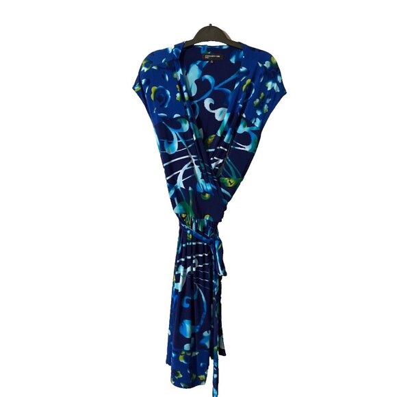 Jones New York Dress Blue Green Yellow 10 Stretch Wrap Floral Career Church - Picture 7 of 7